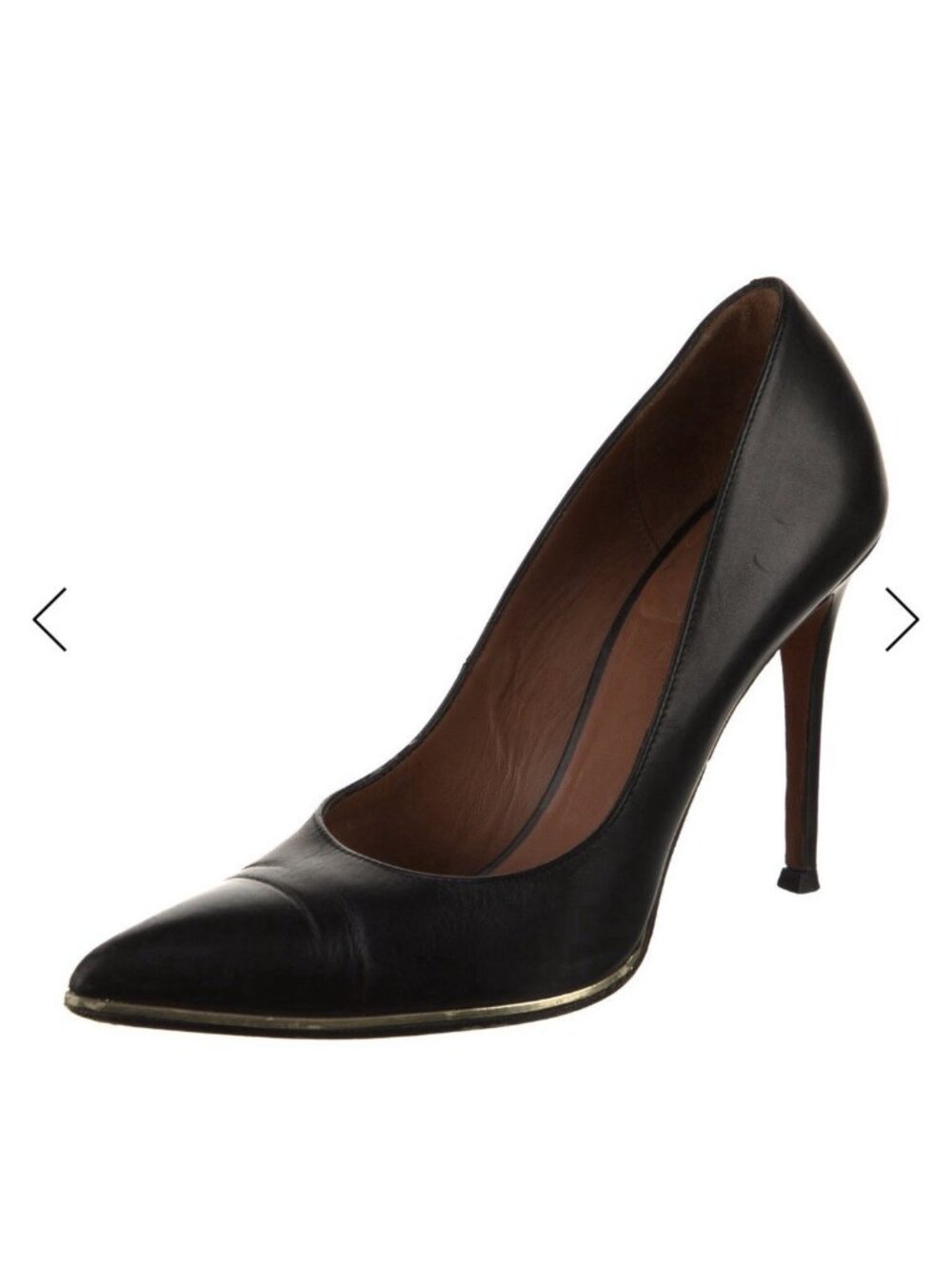 Givenchy Authentic Black Leather Gold Trim Pointed Toe 4” Stiletto Pumps Heels 7